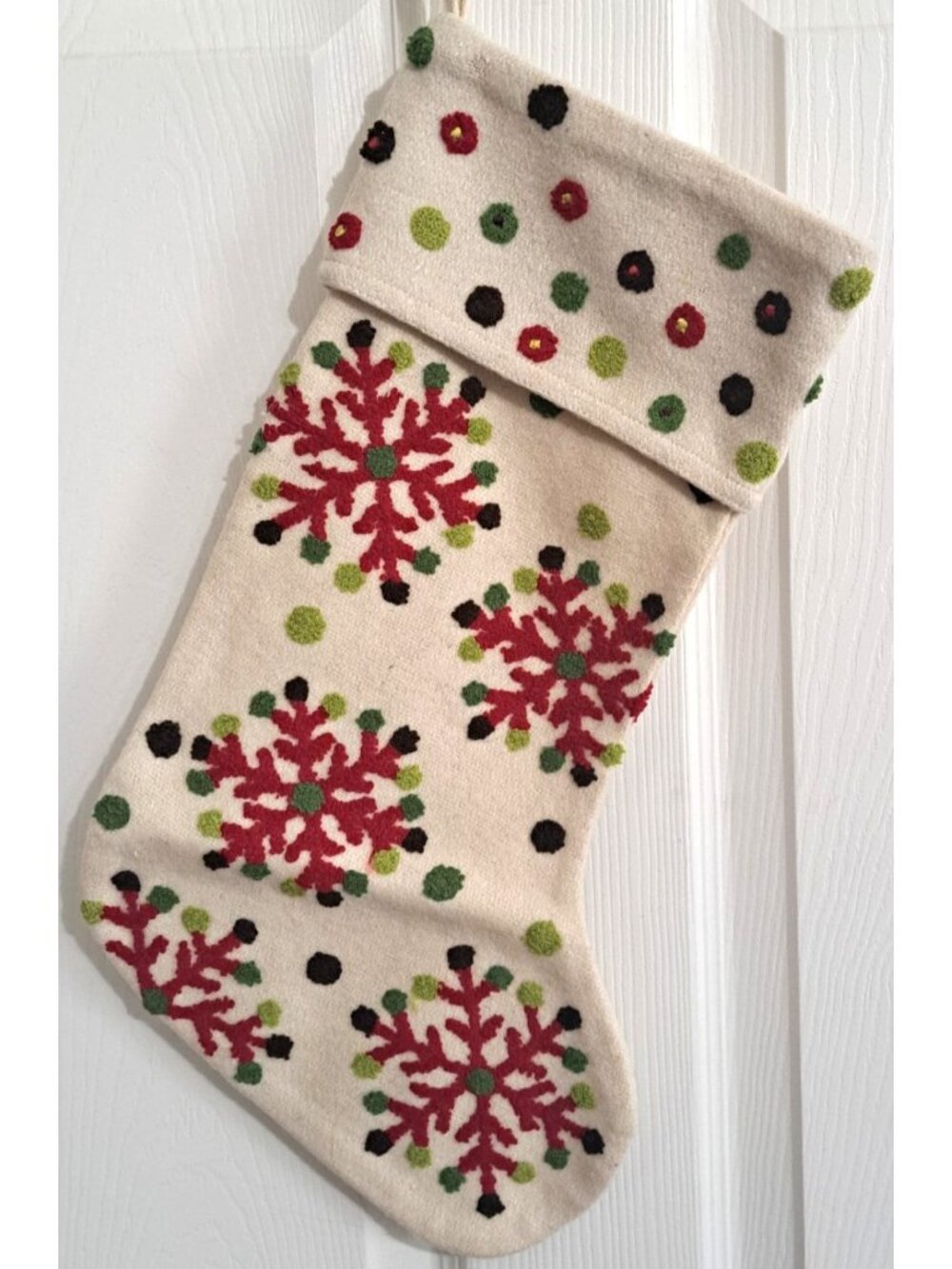 Winter Dreams Ecru Wool Blend Christmas Stocking Multicolor Embroidery